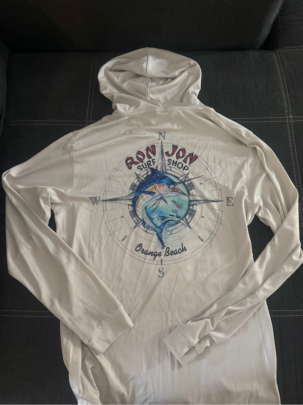 PARAGON White Hooded Men's Swim Rash Guard with Blue Marlin Compass Graphic